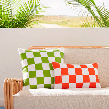 Checkerboard Outdoor Pillow Blue and Green