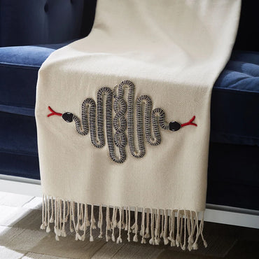 Snake Embellished Merino Wool Throw