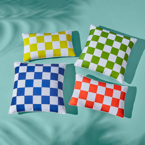 Checkerboard Outdoor Pillow Blue and Green