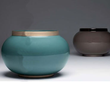 Florero Gudo Verde Vintage Borde Dorado