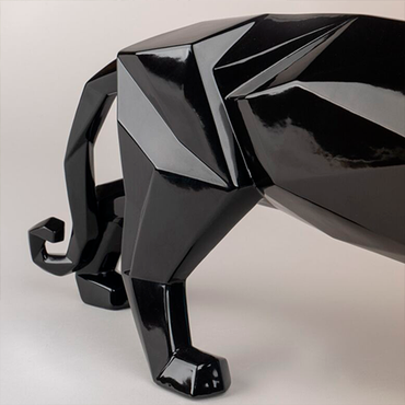 Panther Figurine Glazed Black