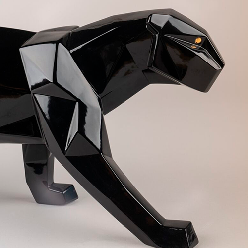 Panther Figurine Glazed Black