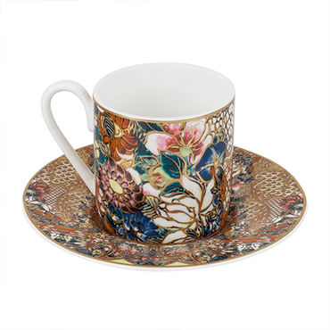 Golden Flowers Coffee Cup And Saucer Set X 2