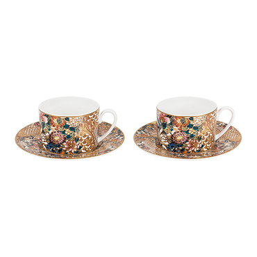 Golden Flowers Tea Cup And Saucer Set X 2