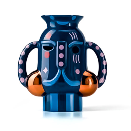King Vase Glossy Peacock Blue with Graphic Baile