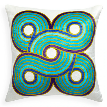 Turquoise/Navy Milano Woven Circles Pillow